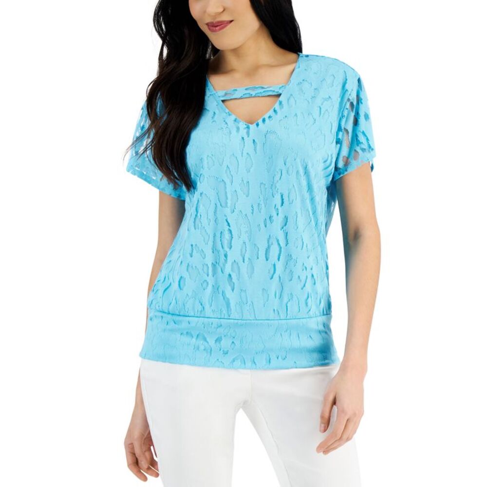 JM Collection Animal Print Burnout Top